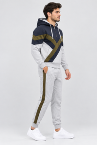 Ensemble de survêtement pour homme avec capuche et blocs de couleur, sweat-shirt et pantalon de jogging long avec poches latérales, tenue décontractée pour l'automne - Product Image 5