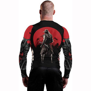 Heat-Transfer Printed Spandex/Polyester Long Sleeve 180g <b>Compression</b> Breathable Eco-Friendly Rash Guard <b>Men</b> BJJ MMA Gym Surfing - Product Image 4