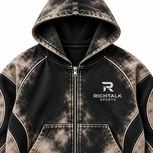 Conjunto de chándal de forro polar con capucha para hombre, lavado ácido, manga larga, color liso, informal, con cremallera, pantalones con cordón, ajuste regular, invierno - Product Image 4