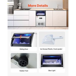 เครื่องทำน้ำแข็งดิจิตอล LED เชิงพาณิชย์ ผลิตน้ำแข็งได้ 130 ปอนด์/24 ชม. ความจุเก็บน้ำแข็ง 33 ปอนด์ 55 ก้อน ใช้เวลา 15 นาที เครื่องเตรียมอาหาร - Product Image 6