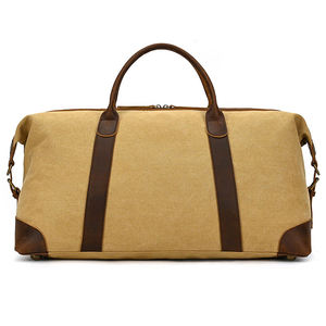 Canvas Heavy Duty Duffle Bag with Brown Leather Handles and Zipper Closure Customizable for Outdoor Travel and Weekend Use - Product Image 2