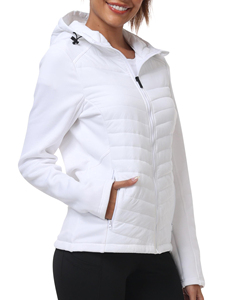 <b>White</b> Hooded <b>Puffer</b> <b>Jacket</b> Women's Lightweight Windproof Zipper Front Casual Winter Coat Solid Color Slim Fit Polyester Fleece - Product Image 4