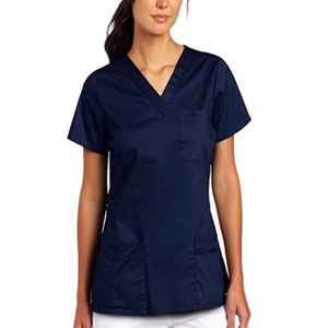 Blouse médicale personnalisée pour femme, manches courtes, col en V, avec poches, uniforme d'hôpital, mélange coton-polyester tissé, vente en gros - Product Image 1