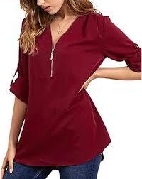 Fit <b>zipper</b> tunic blouse elegant lightweight three quarter sleeve plain spring autumn casual women <b>top</b> - Product Image 3