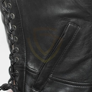 Chaleco de moto para mujer, estilo motero, cortavientos, transpirable, ecológico, con cuello en V y cierre de cuero. - Product Image 4