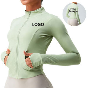 Women Solid Color Full Sleeve Yoga Jacket With <b>Zipper</b> Front Sweat-Wicking Spandex Polyester Activewear <b>Top</b> - Product Image 1