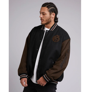 Blouson universitaire streetwear personnalisé en toile de coton et laine, broderie frontale, prix de gros, coupe oversize, color block, imperméable, pour l'hiver - Product Image 6