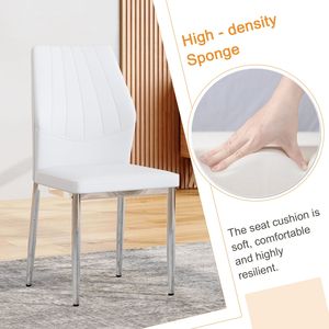 Set da Pranzo con Tavolo in Vetro Effetto Marmo Bianco, Base in MDF e Gambe Affusolate in Metallo Argento, 4 Sedie - Product Image 6