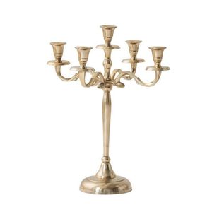 Candélabre classique en or poli à 5 bras, grand chandelier vintage en laiton fini pour décoration intérieure de luxe - Product Image 5