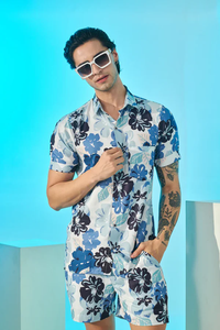 Chemise décontractée pour homme à manches courtes en coton mélangé blanc, imprimé floral, légère, idéale pour le quotidien et les vacances - Product Image 3