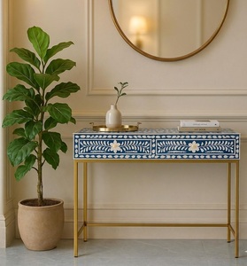 Table console moderne en os incrusté, table d'appoint pour entrée ou salon avec tiroirs, meuble de rangement à structure métallique - Product Image 1