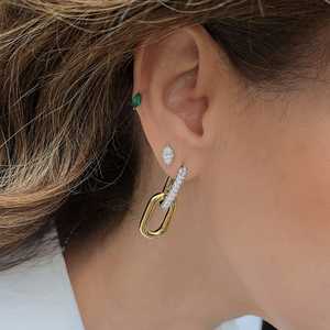 Pendientes de Aro Grandes con Diamantes Cultivados en Laboratorio, Diseño de Cadena de Lujo, Oro Sólido de 14K, Joyería para Uso Diario - Product Image 4