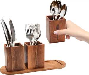 Support à Couverts en Bois pour Comptoir de Cuisine, Organisateur d'Ustensiles, Boîte de Rangement pour Cuillères, Fourchettes et Couteaux, Support de Rangement pour Couverts - Product Image 4