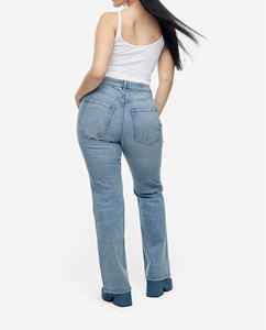 Jeans Rectos de Mezclilla Azul Claro, Cintura Alta, con Botones, Estilo Vintage, Transpirables, para Mujer, Verano, Sexy, OEM/ODM - Product Image 6