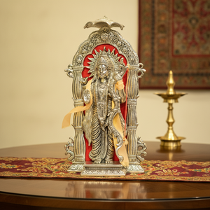 Idole artisanale en métal plaqué or du Dieu Rama avec arche Prabhavali, finition antique, statue de dieu hindou Diwali pour la décoration de la maison et du mandir - Product Image 2