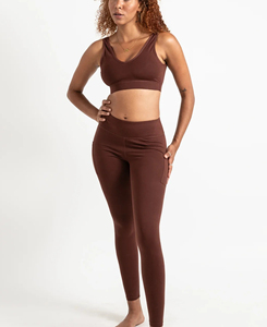 Breathable Lightweight Polyester/Nylon Yoga <b>Leggings</b> <b>Pockets</b> Full Length Four-Way Stretch Seamless Low Waist Elastic Waist Pants - Product Image 2