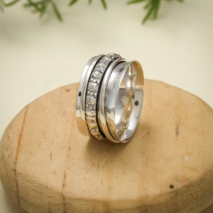 925 Sterling <b>Silver</b> Meditation Spinner Band <b>Ring</b> Handmade Hammered Wide Fidget <b>Ring</b> Rotating Anxiety Relief Spinner <b>Ring</b> for <b>Men</b> - Product Image 5