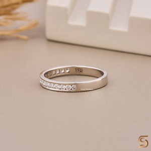 Channel Set Moissanite Diamond Band <b>Ring</b> 0.38CT | 10K White Gold Minimalist Wedding Band | <b>Dainty</b> Stackable Jewelry - Product Image 3