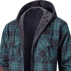 Breathable Soft Hooded <b>Flannel</b> <b>Jacket</b> Button Design Men's with Custom Logo - Product Image 3