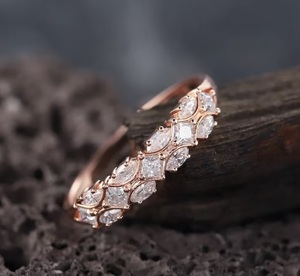 Anillo de Eternidad con Diamantes Cultivados en Laboratorio, Oro Sólido de 14K, Anillo de Boda Vintage, Corte Marquesa y Princesa, Joyería Fina - Product Image 1