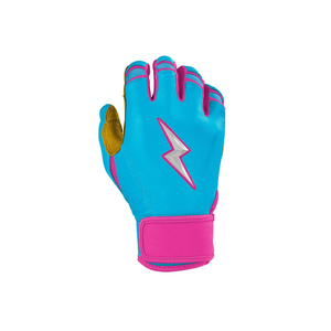Blue Leather Batting Gloves with Lightning <b>Bolt</b> Design High Quality Ambidextrous <b>Hook</b> and Loop Closure Unisex Adult Training Use - Product Image 4