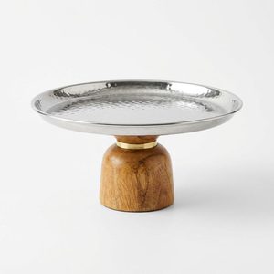 Handmade 22 cm SS304 Mirror Steel Cake Stand Food Safe Wood Pedestal for Cafe Home Decor Hotel & Wedding Table <b>Molded</b> Cake Tools - Product Image 1