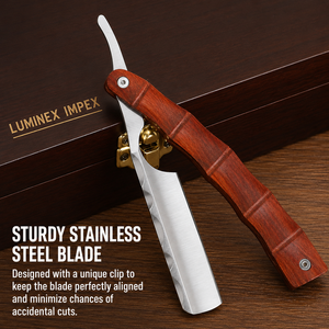 Navaja de Afeitar Recta Vintage Luminex Impex con Mango de Concha de Abulón y Acero al Carbono, Lista para Usar en Barberías y Salones - Product Image 2