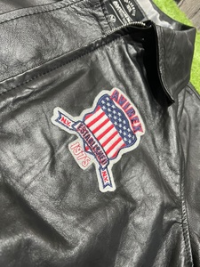 Avirex Men's Black Leather Bomber Jacket Embroidered USA <b>Patch</b> Windproof Moto Style Turn-down Collar Regular Fit - Product Image 3