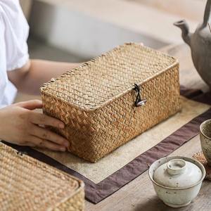 Juego de 2 cestas rectangulares de paja natural con tapa, cestas de almacenamiento hechas a mano, venta al por mayor, ecológicas, hechas en Vietnam - Product Image 6