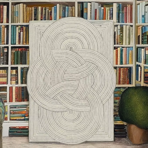 พรมทอมือสไตล์โมเดิร์นสีเทาขาว ผ้าฝ้ายหนา ลายทางเรขาคณิต ดีไซน์พู่ห้อย ขนปุย สำหรับใช้ในห้องนั่งเล่น - Product Image 1