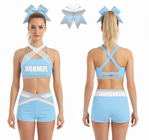 Women’s Cheerleading Practice Wear – <b>Crop</b> <b>Top</b> Bra & Shorts Set, OEM Custom <b>Dance</b> Training Suit, Performance Activewear - Product Image 2