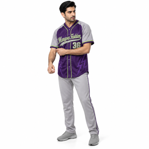 Camiseta de Béisbol para Hombre Mangoes Fashion, Manga Corta, Cierre de Botones, Color Morado Grisáceo, Absorbe la Humedad, Uniforme de Equipo, 100% Poliéster - Product Image 3