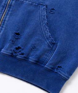 Sweat à capuche personnalisé avec logo en strass, surdimensionné, épais, zippé, effet vieilli, lavage vintage, streetwear, OEM, en molleton de coton - Product Image 4
