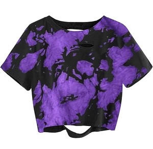 Camiseta de Moda Tie Dye para Mujer, 100% Algodón, Cuello Redondo, Ropa de Yoga, Estilo Urbano, Tallas Grandes, Top Corto - Product Image 1