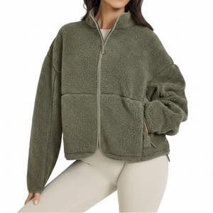 Veste polaire classique noire pour femme, chaude, en sherpa, avec fermeture éclair intégrale, pour l'extérieur, style streetwear, OEM ODM - Product Image 6