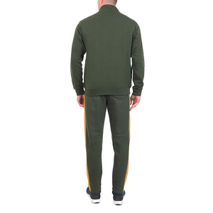 <b>Men's</b> Olive Green Tracksuit Set With <b>White</b> And Mustard Stripes Full Zip <b>Jacket</b> And Jogger Pants Breathable Sporty Design - Product Image 5