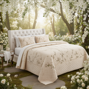 Serene Vine <b>Quilted</b> Luxury 5-Piece <b>Bedding</b> Set 90x100 Inch 100% Cotton Quality Grade for Home & Hotel for Weddings - Product Image 1
