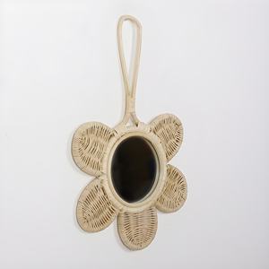 Handmade Hand Held Portable Makeup Compact Rattan <b>Mirrors</b> Flower Shape Natural Handcrafted <b>Mirror</b> - Product Image 2