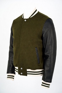 Luxury Custom Gold/<b>Silver</b> Embroidery Varsity <b>Jacket</b> Dark Green Melton Wool Brown Leather Sleeves Striped Detail Unisex - Product Image 5