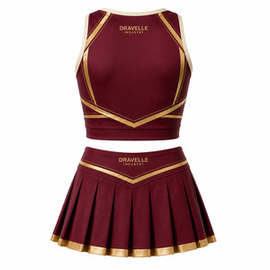 Ensemble d'uniformes de cheerleading pour femmes, bordeaux et or, polyester et élasthanne, haut court et jupe plissée, tenue de compétition - Product Image 3