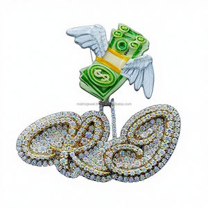 Pendentif personnalisé en argent 925 plaqué or 14 carats en argent émaillé VVS Moissanite avec diamants et lettres personnalisées en 3D - Product Image 1