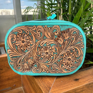 กล่องเก็บเครื่องสำอางหนังสีเทอร์ควอยซ์กล่องจัดระเบียบในห้องน้ำกล่องจัดระเบียบเครื่องสำอางทำมือมีสไตล์ - Product Image 4