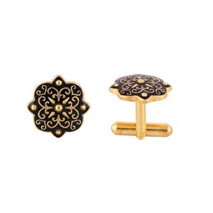 Mancuernillas de Lujo con Baño de Oro y Esmalte Negro con Diseño Floral para Hombre, Accesorios Formales para Camisa, Regalo de Boda o Negocios - Product Image 5