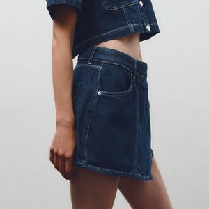 Conjunto Casual Retro de Camisa de Manga Corta con Bolsillos y Pantalones Cortos de Mezclilla para Mujer, Primavera Verano, Personalizado - Product Image 4