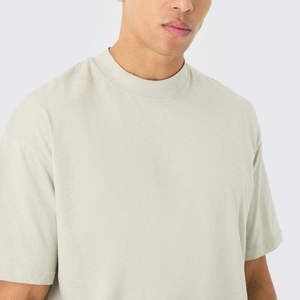 <b>Mens</b> Cream Crew Neck Oversized T-<b>Shirt</b> Short Sleeve Loose Fit Basic Top Custom Logo OEM ODM Wholesale Apparel - Product Image 4