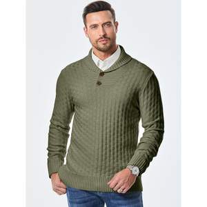 2025 suéter de punto ajustado XXL para hombre, suéter informal con cuello chal, textura de botón, suéteres de Color sólido a la moda de otoño, suministro ODM - Product Image 6