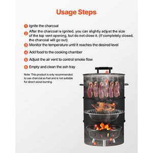 18.5\" Barrel Outdoor Charcoal Smoker Grill Coated Steel BBQ with 2 Grilling Grates and 1 Hanging for <b>Camping</b> - Product Image 6