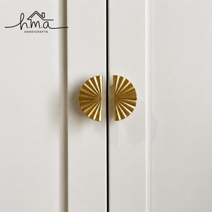 Modern Gold Brass Half Moon <b>Knob</b> Fan Pattern Decorative Cabinet <b>Drawer</b> Pull Handle Contemporary Furniture Door Hardware Accent - Product Image 1