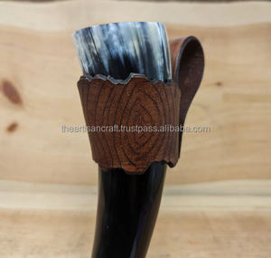 Corne à boire artisanale en cuir de conception animale de style nautique avec corne polie en option Souvenir d'artisanat naturel - Product Image 2