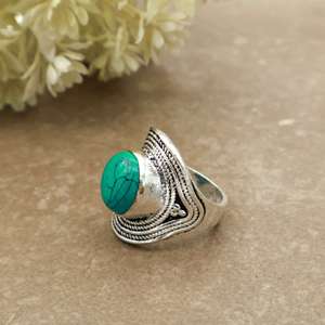 Handmade Vintage Oxidized Brass Turquoise Bezel <b>Set</b> Statement <b>Ring</b> Bohemian Ethnic Tribal Design SHYAM JEWELRS - Product Image 3